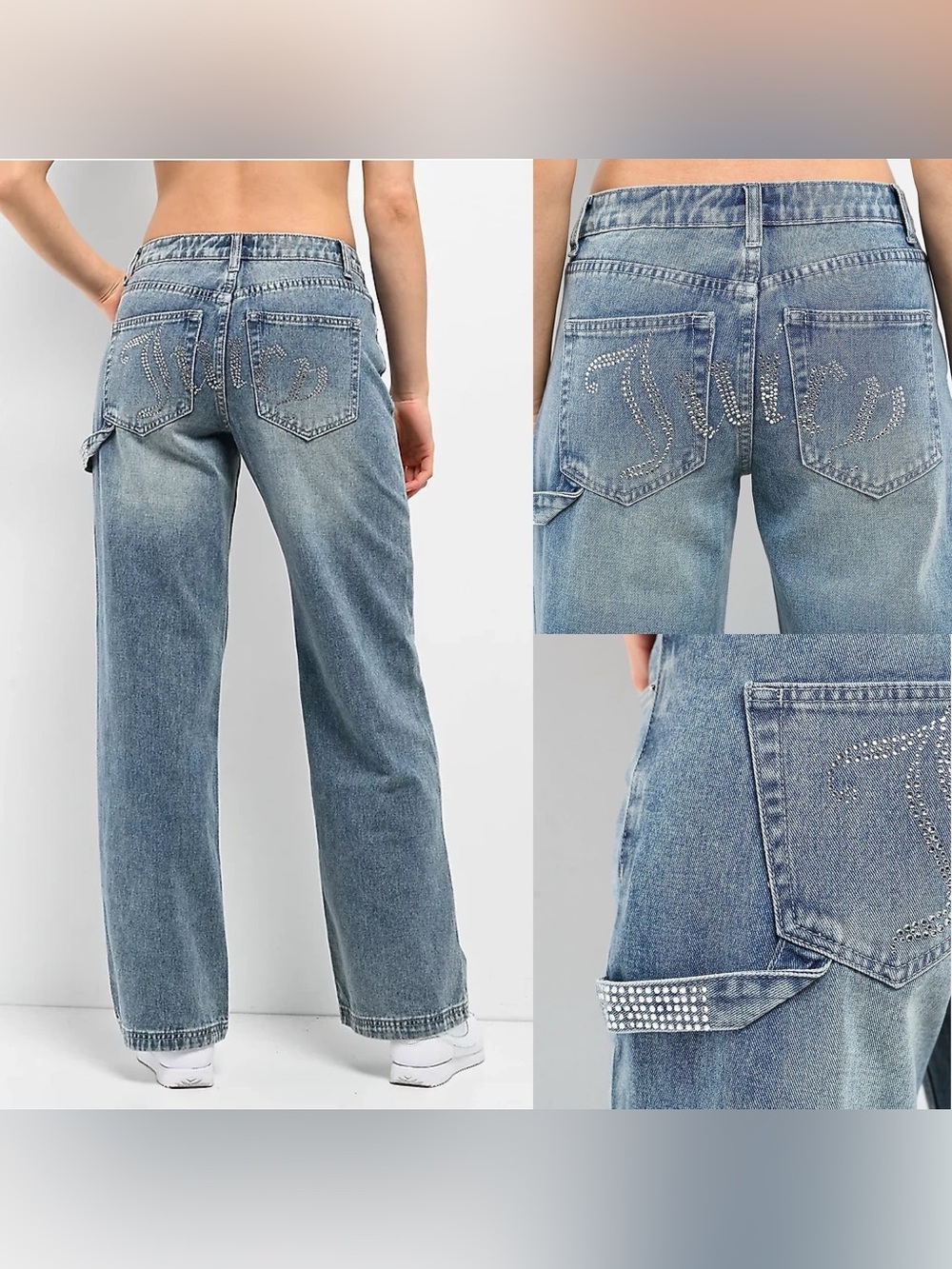NEW Juicy Couture SZ 31 Abbot Rhinestone Blue Carpenter Jeans